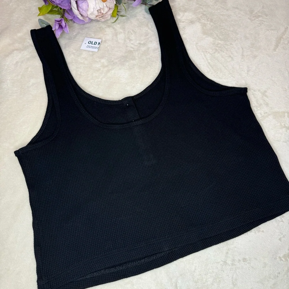 NWT Black Old Navy Waffle Knit Crop Top - Picture 7 of 10